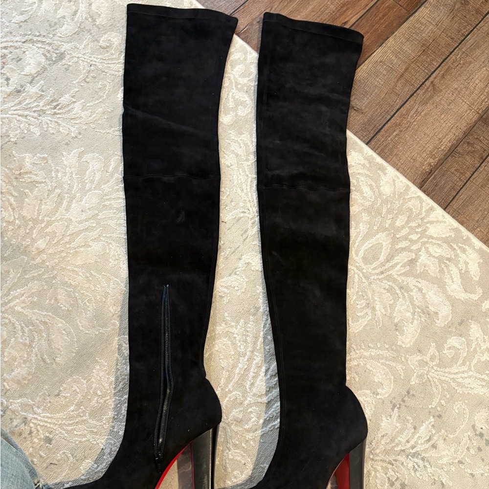 Louboutin Verusch Black Suede Thigh High Boots Size 40 1/2